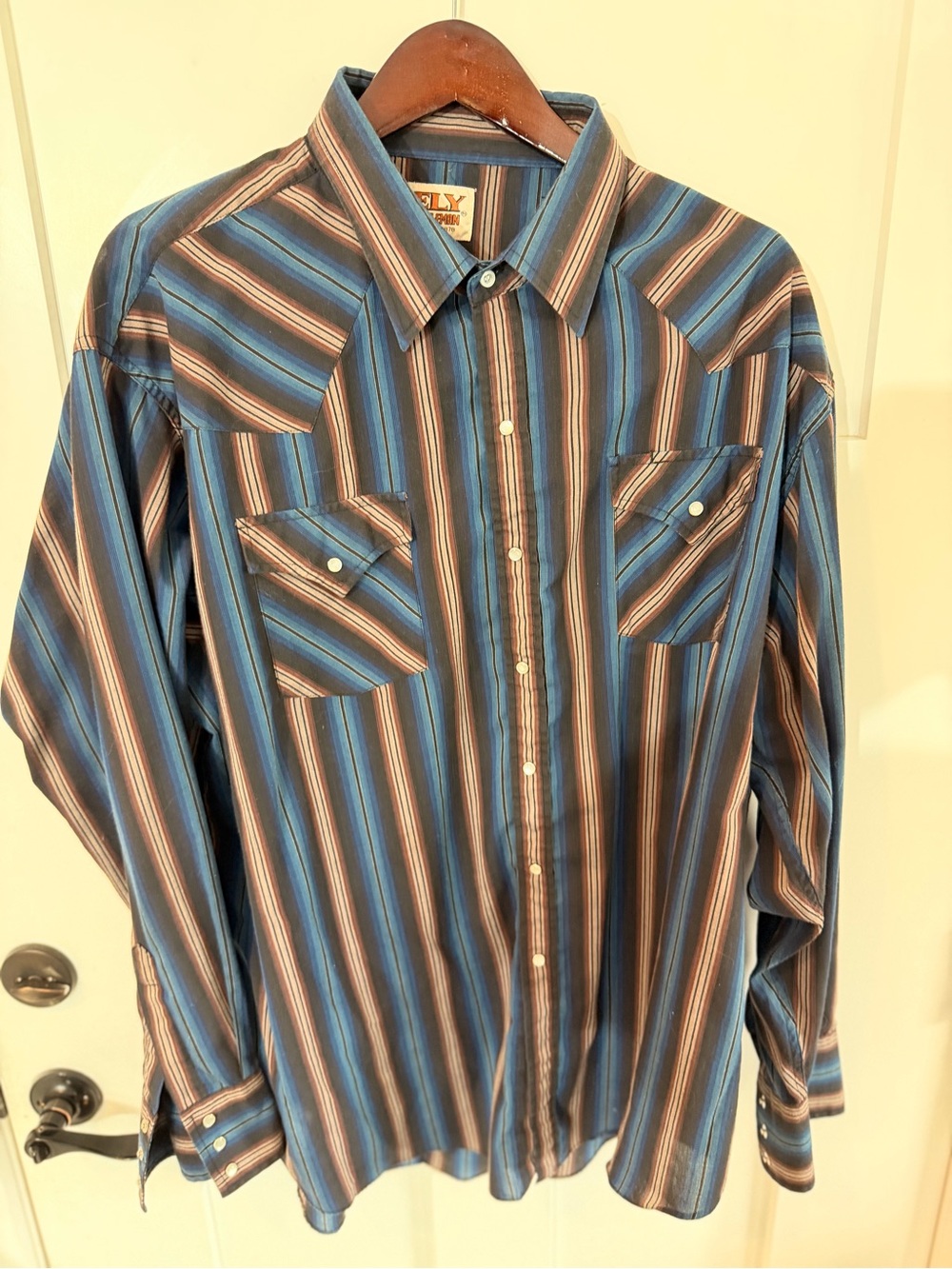Ely Cattleman Blue and Brown Striped Snap-up Western Shirt